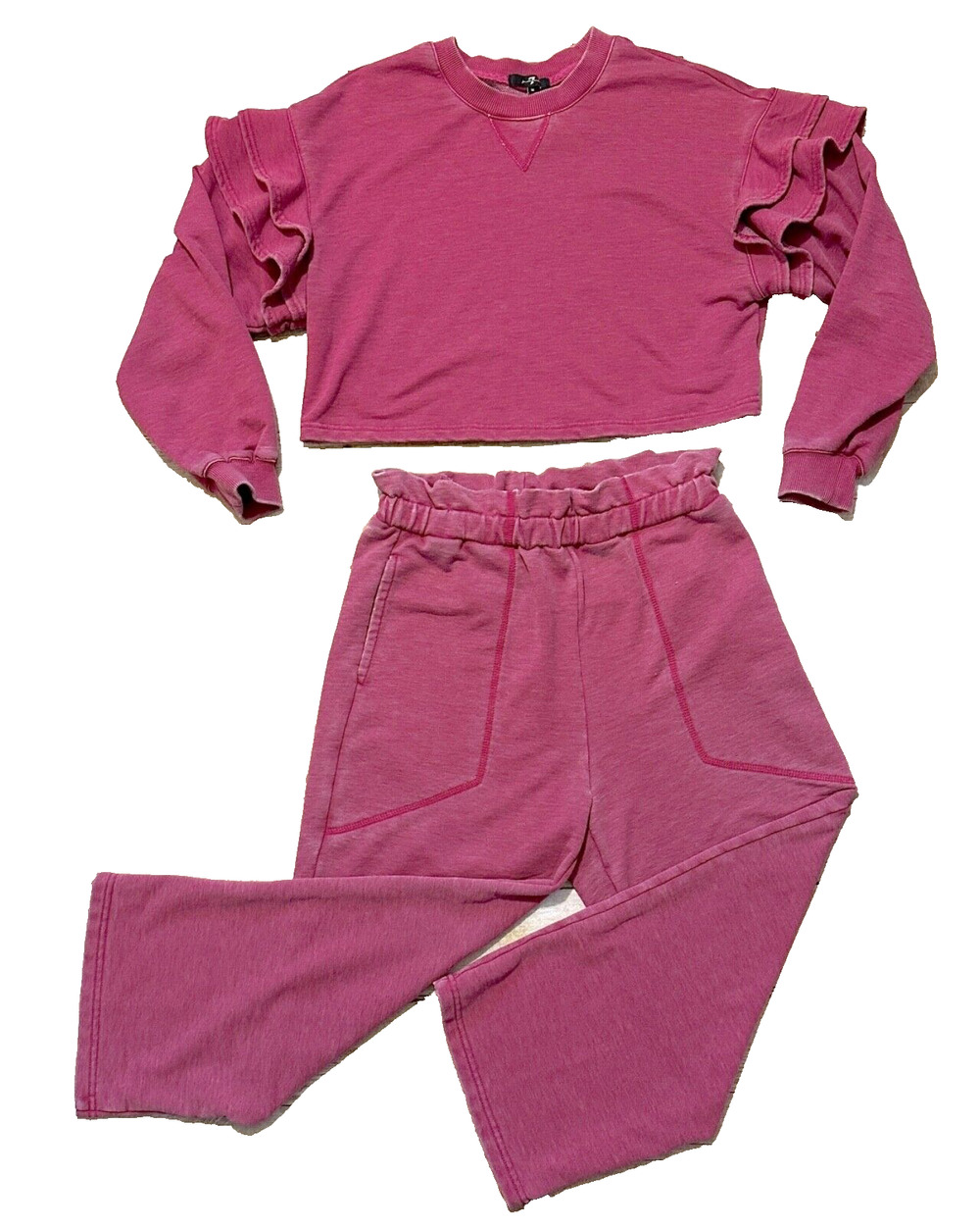 7 For All Mankind Womens Short-Sweater Top w/Ruffle Sleeves & Sweatpants Size M
